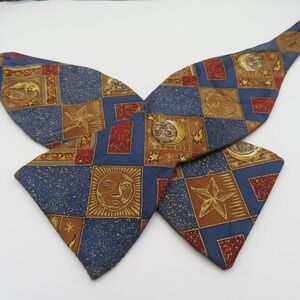 Beau Ties Bow Tie Blue Brown Moon Sun 2.5" Wide Self Tie Silk USA